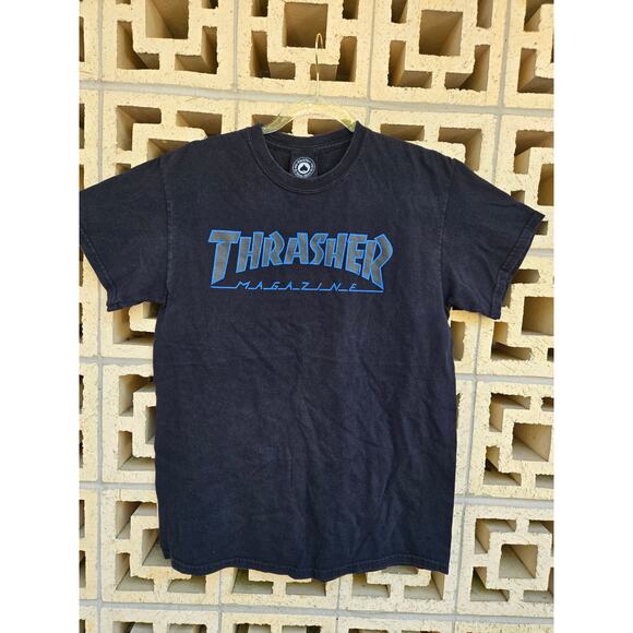 Thrasher Magazine OUTLINED SKATE MAG LOGO Skateboard T Shirt BLACK w/BLACK Logo - Picture 1 of 3